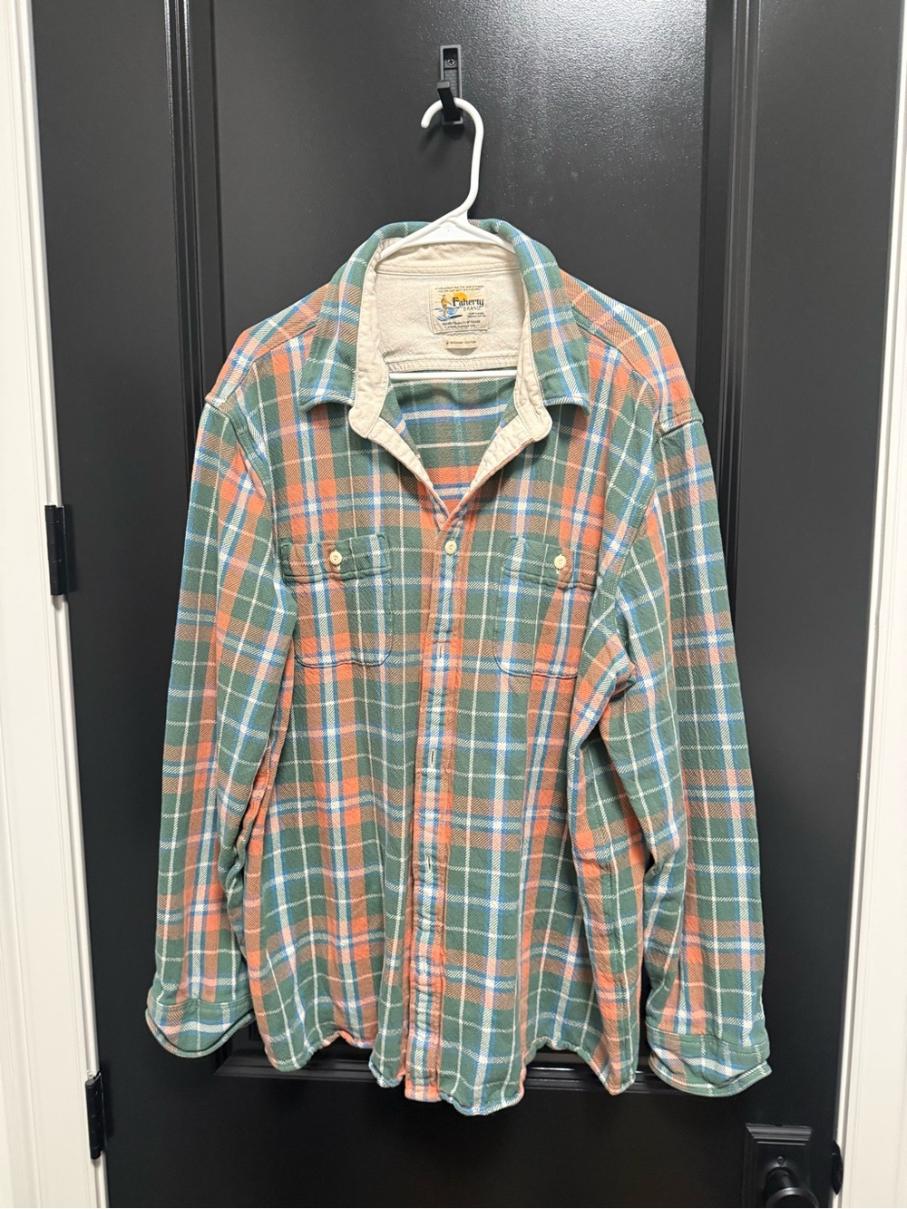 Faherty Green and Orange Plaid Casual Button-Down Shirt